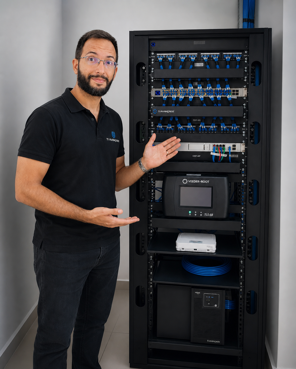Rack profissional organizado pelo padrão NoCapricho do TI Avançado